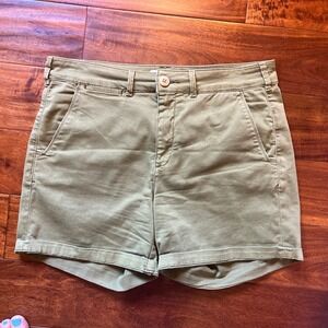 Anthropologie Bermuda  Shorts Womens 28 Army Green Canvas Button Fly High Rise